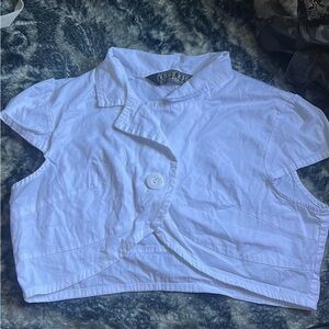 Last Kiss White goth Button Down crop top